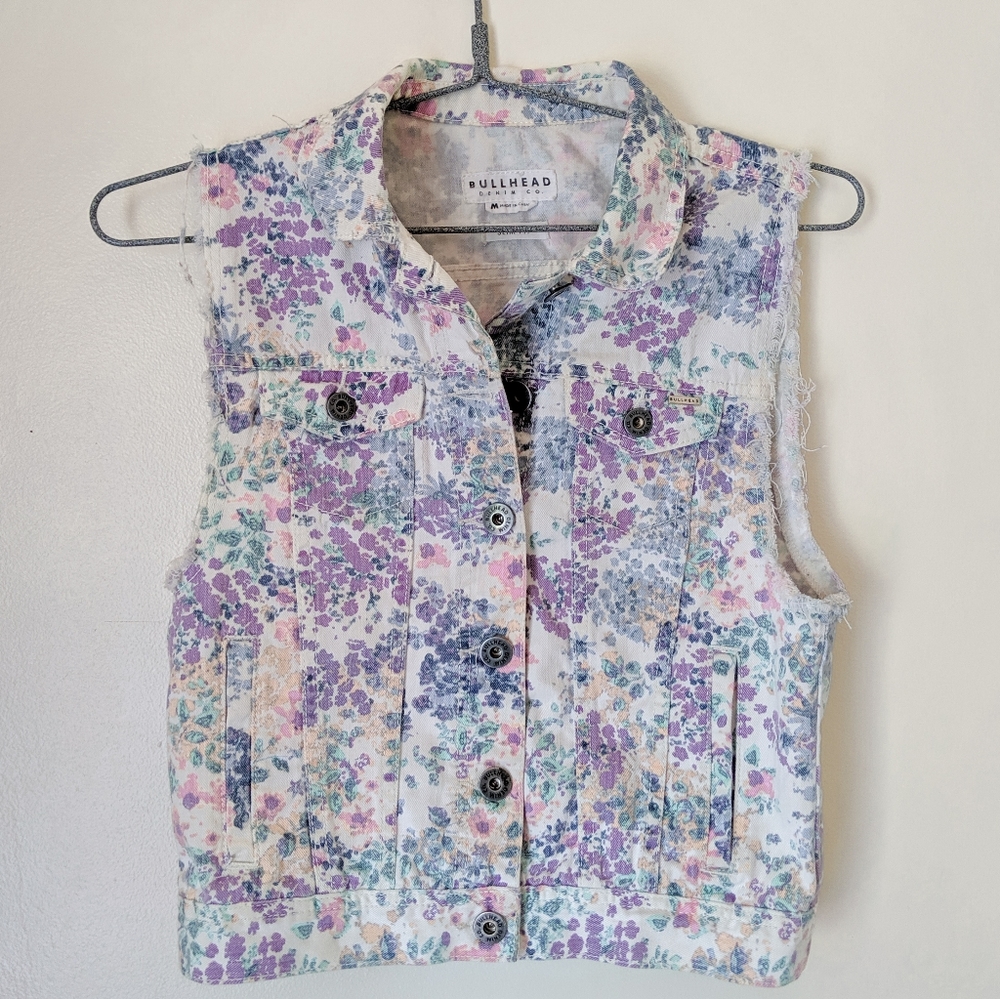 Pastel Floral Denim Vest